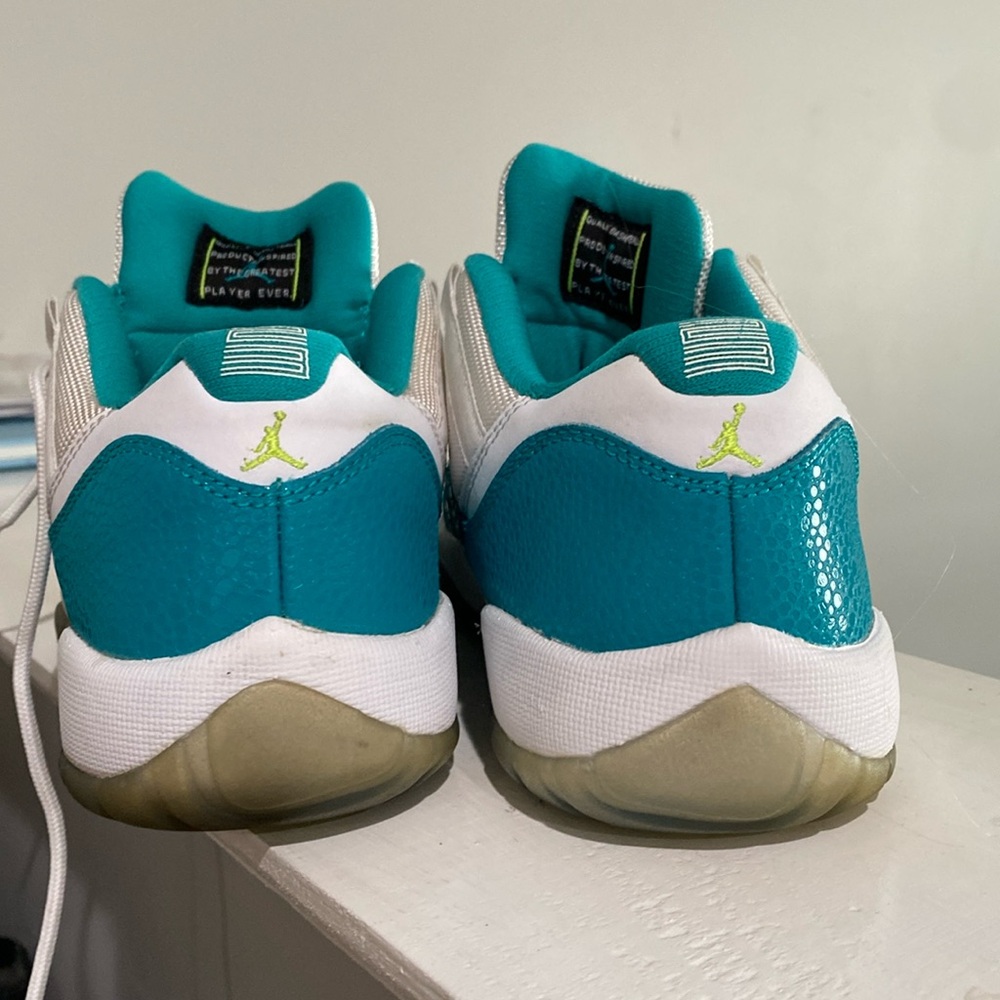 Used Air Jordans, Aqua Blue/white. Size 5-5y. In good shape. Low tops see photos